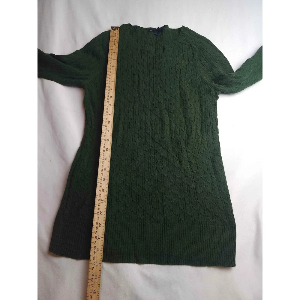 Gap Womens Green Cable Knit Crew Neck Longline Sweater Size Large Forest Green